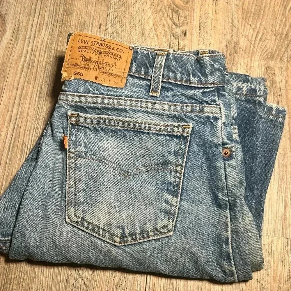 80s Levis Light Wash 550 Jeans Orange Tab USA Made Faded Distressed